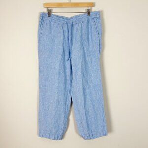 Talbots Blue Linen Straight Leg Pants Casual Pull On Size Petite Large Women's